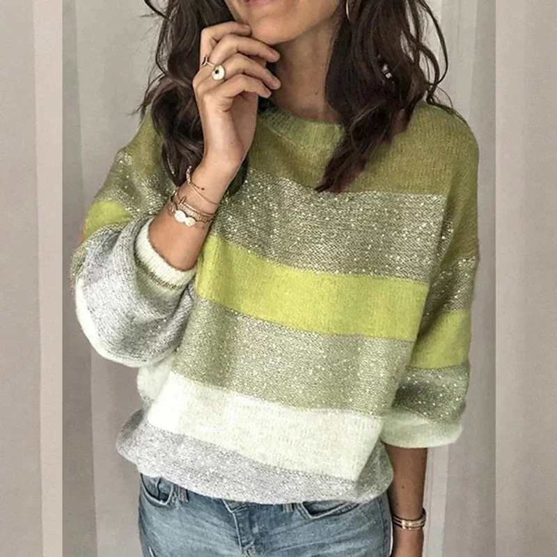 DressBetty - Sweaters Women Korean Harajuku Casual Loose Stripe Stitching Commute Jacquard Knitted Pullover Women Jumper