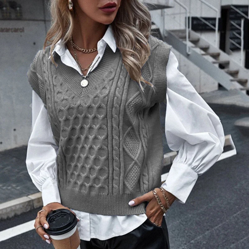 DressBetty - Fashion Preppy Style Sleeveless Vest Sweater