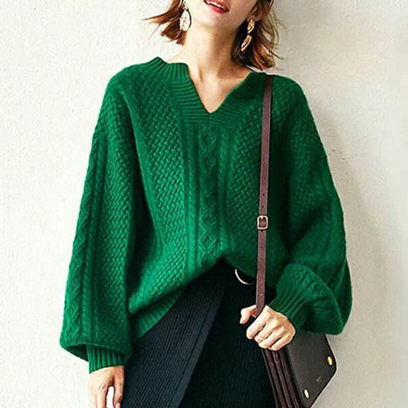 DressBetty - Green All-match Fashion Jumpers Autumn Winter New Women Casual Woolen Warmth Vintage Sweater Cashmere Female Basic Long Tops