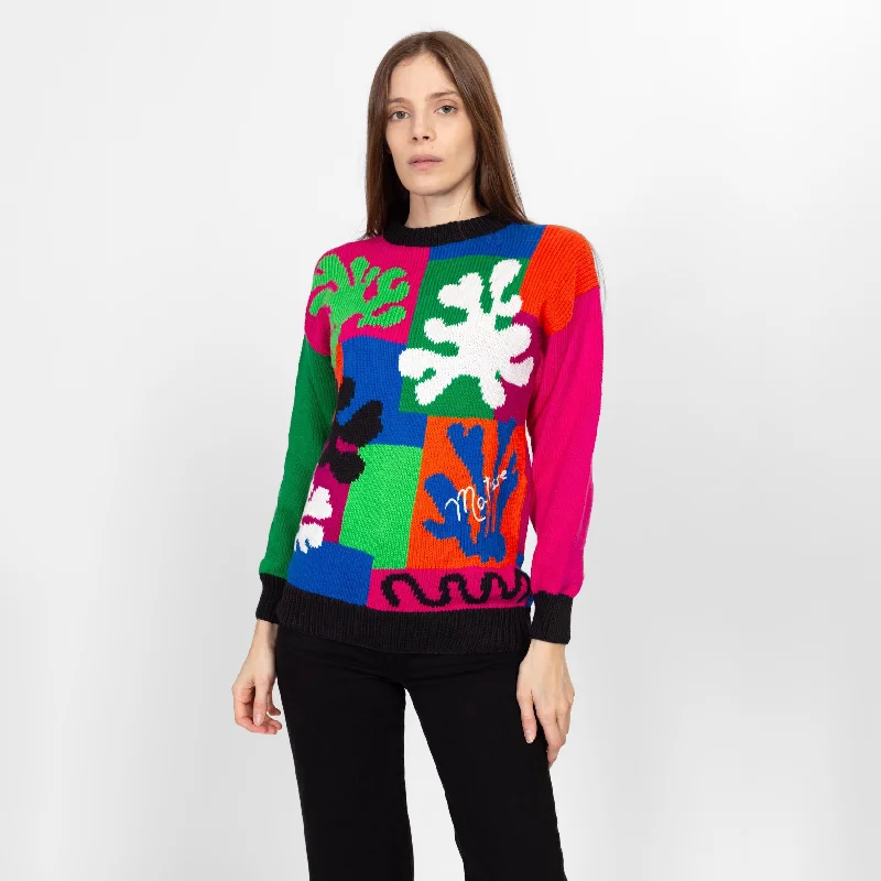 Small 90s Matisse Paper Cut-Outs Color Block Knit Sweater