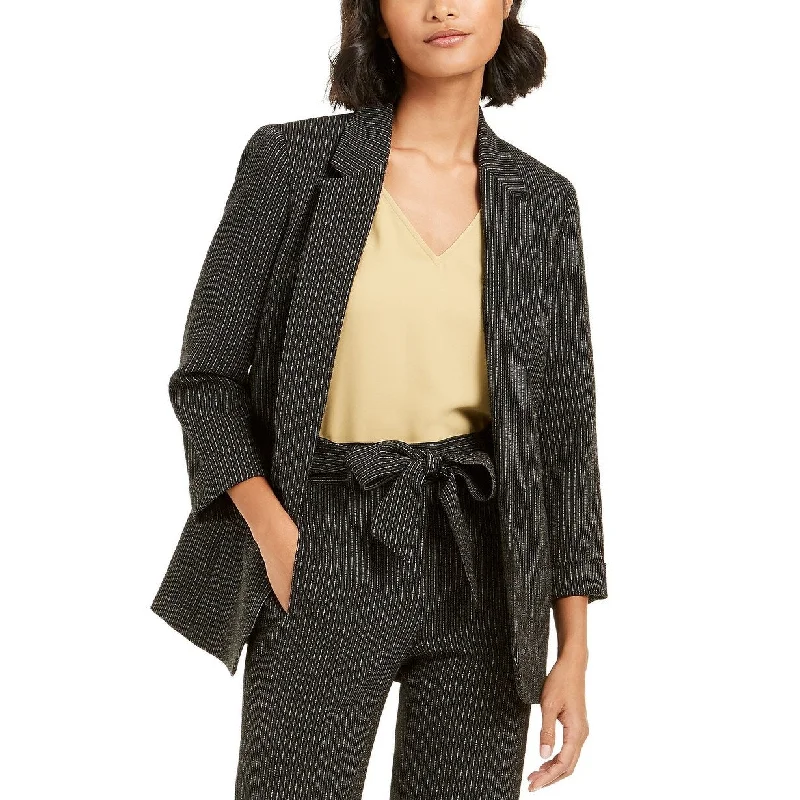 Bar III Women's Pinstripe Open-Front Blazer Black Size Extra Small