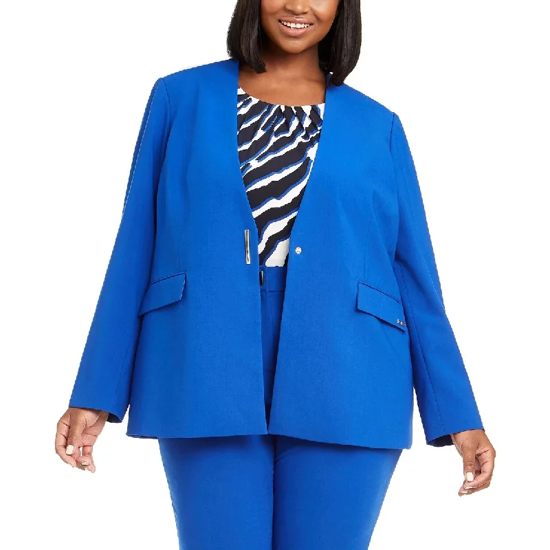 Calvin Klein Women's Plus Size Collarless V-Neck Blazer Blue Size 18W