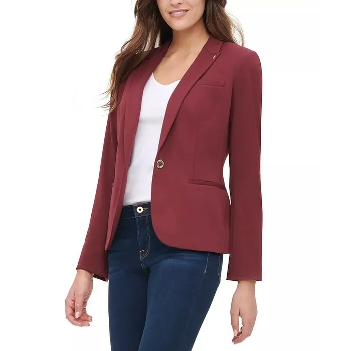 Tommy Hilfiger Women's One Button Elbow Patch Blazer Red Size 12