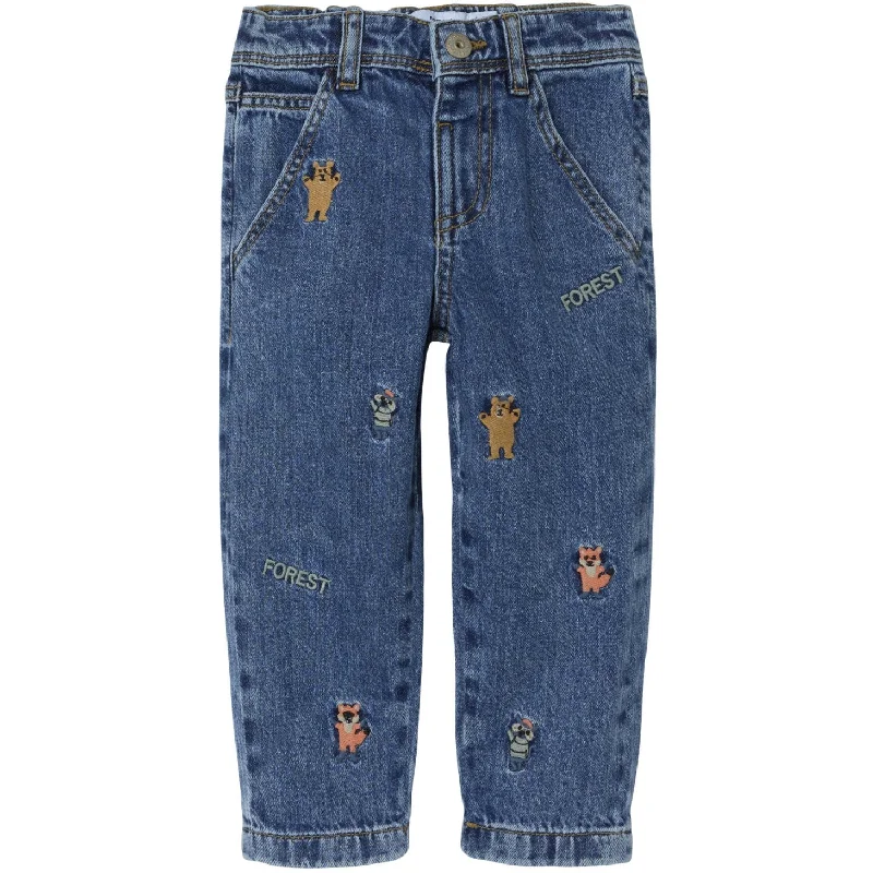 Name It Dark Blue Denim Embroidery Silas Tapered Embellished Jeans