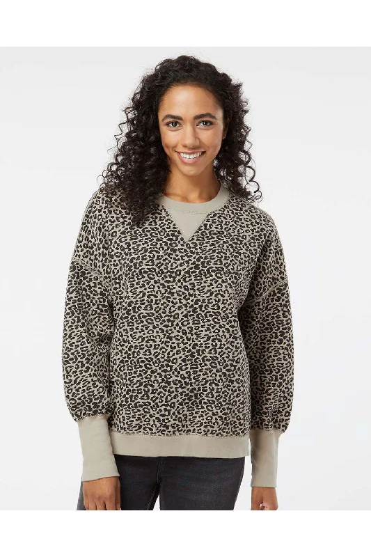 MV Sport Womens Sueded Fleece Crewneck Sweatshirt - Atmosphere/Black Leopard - Closeout