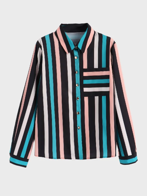 Midsize Striped Print Long Sleeve Shirt