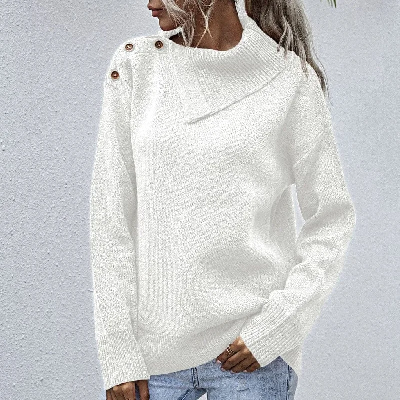 DressBetty - Winter Warm Women Fashion Solid Color Button Turtleneck Causal Loose Long Sleeves Socket Sweater Pullovers Tops Pull Femme