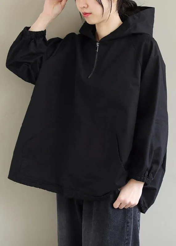 French Hooded Zip Up Spring Clothes Fashion Ideas Black Top