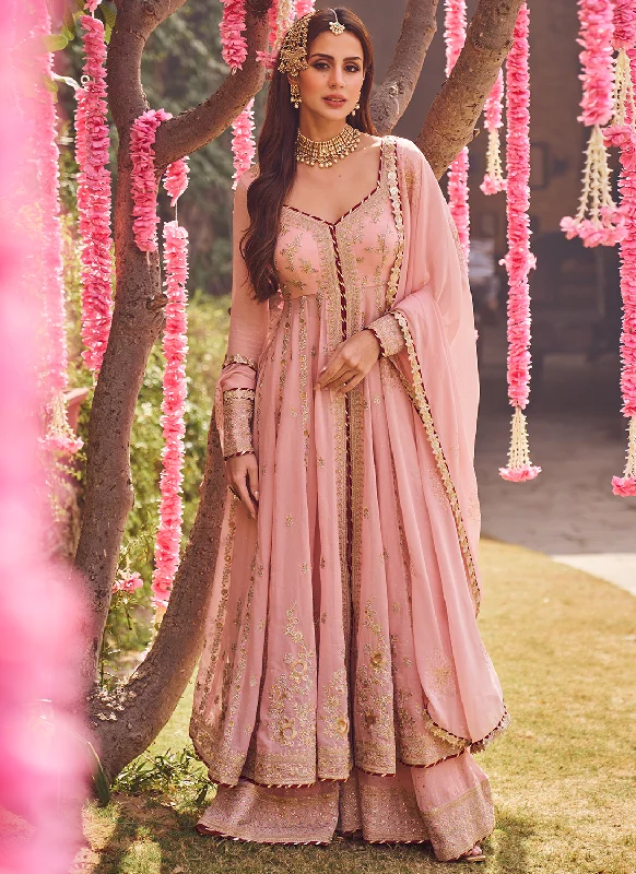 Light Pink Embroidered Anarkali Style Sharara