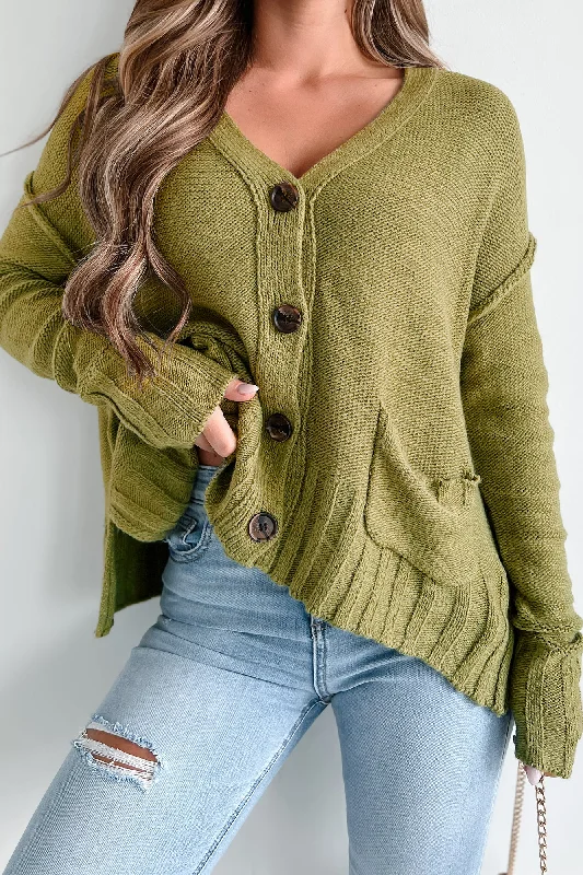 Say No More Button Front Sweater Cardigan (Light Olive)