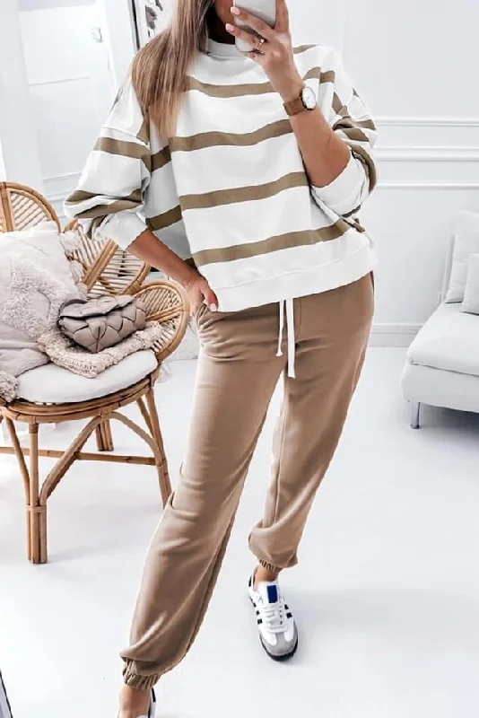 Stripe Drop Shoulder Pullover and Jogger Pants Set