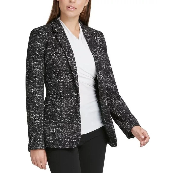 DKNY Women's Marled Single Button Blazer Charcoal Size 4