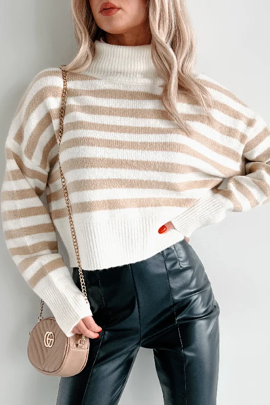 Picking Sides Striped Turtleneck Sweater (Cream/Taupe)