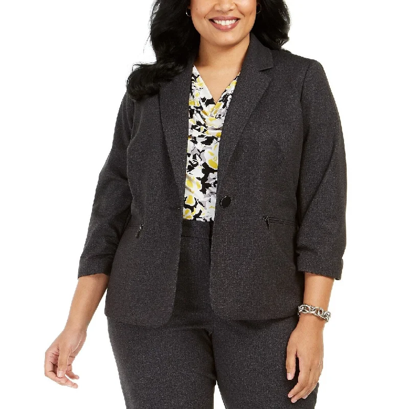 Kasper Women's Plus Size One-Button Blazer Charcoal Size 22