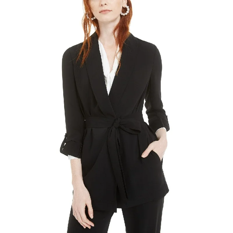 Bar III Women's Shawl-Collar Belted Blazer Black Size Small