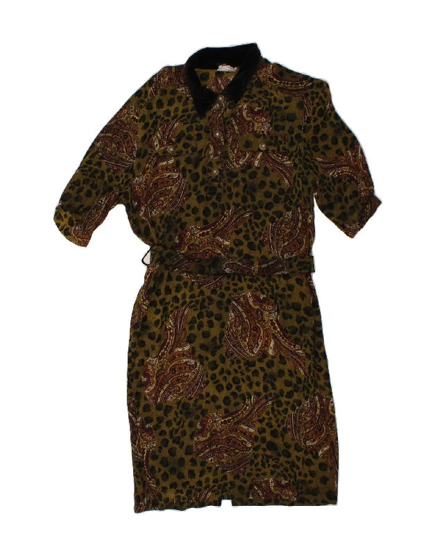 VINTAGE Womens Shirt Dress IT 48 XL Khaki Paisley