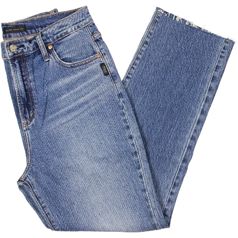 Jag Jeans Womens Highly Desirable High-Rise Destroyed Straight Leg Jeans