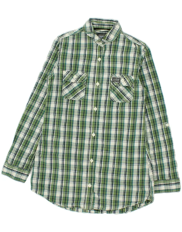 SUPERDRY Womens Shirt UK 14 Medium Green Check Cotton