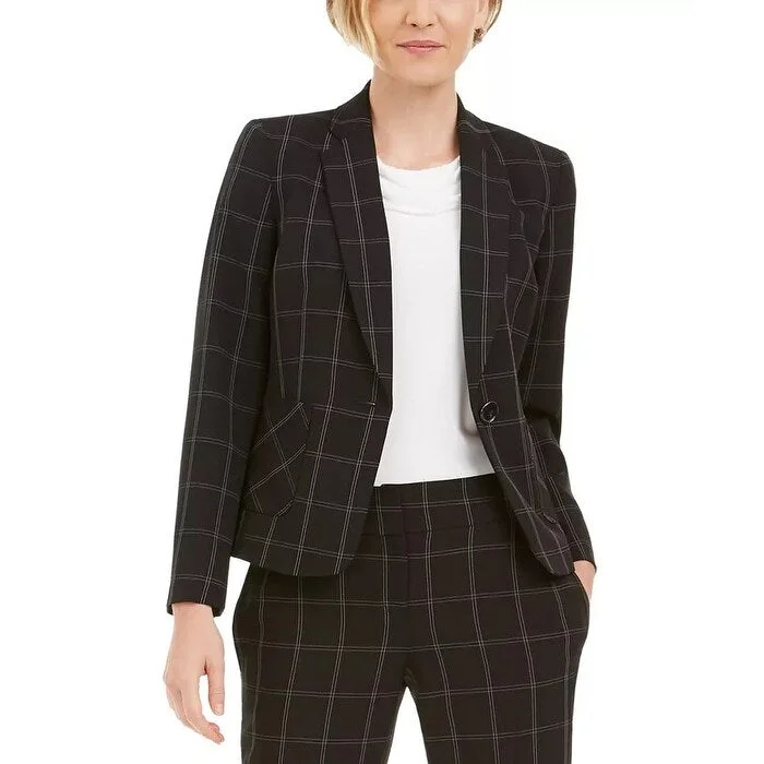 Kasper Women's Windowpane-Plaid One-Button Blazer Charcoal Size Square 18