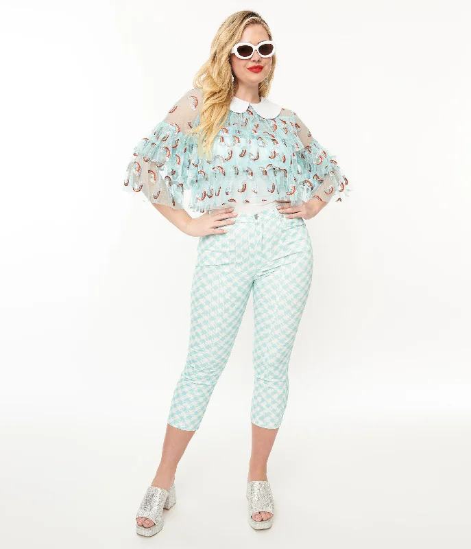 Smak Parlour Light Blue & White Gingham Capri Pants