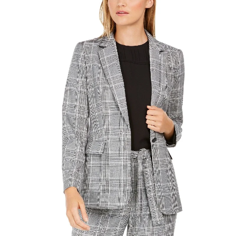 Calvin Klein Women's Plaid One-Button Blazer Gray Size 16