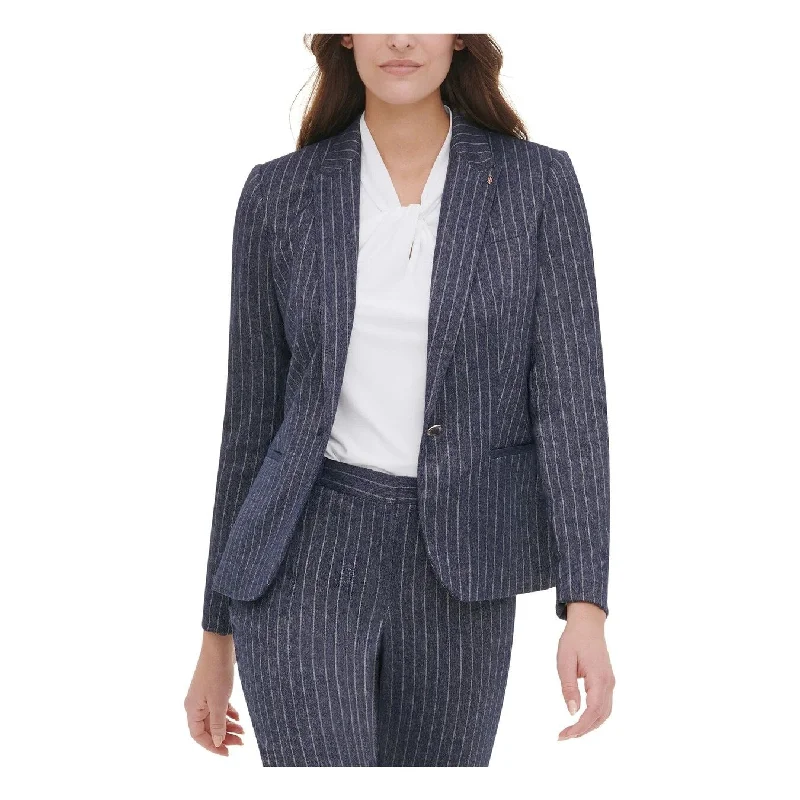 Tommy Hilfiger Women's Striped One-Button Blazer Navy Size 12