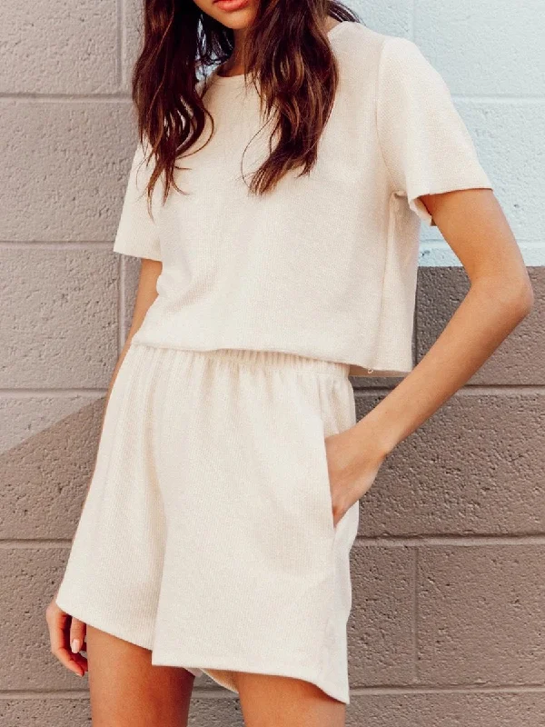 Casual Loose Solid Color Short Sleeve Two-piece Suit