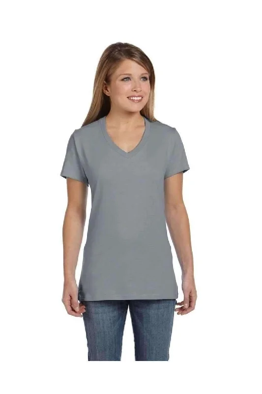 Hanes S04V: Ladies Nano V-Neck T-Shirt 100% Cotton