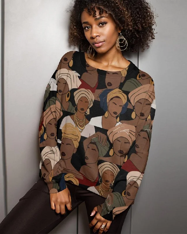 Black Woman Art Portrait Long Sleeve Crewneck Sweatshirt