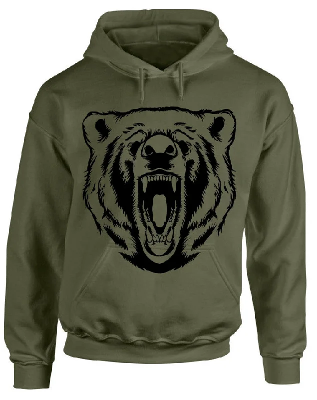 GRIZZLY BEAR FACE - Olive HOODY