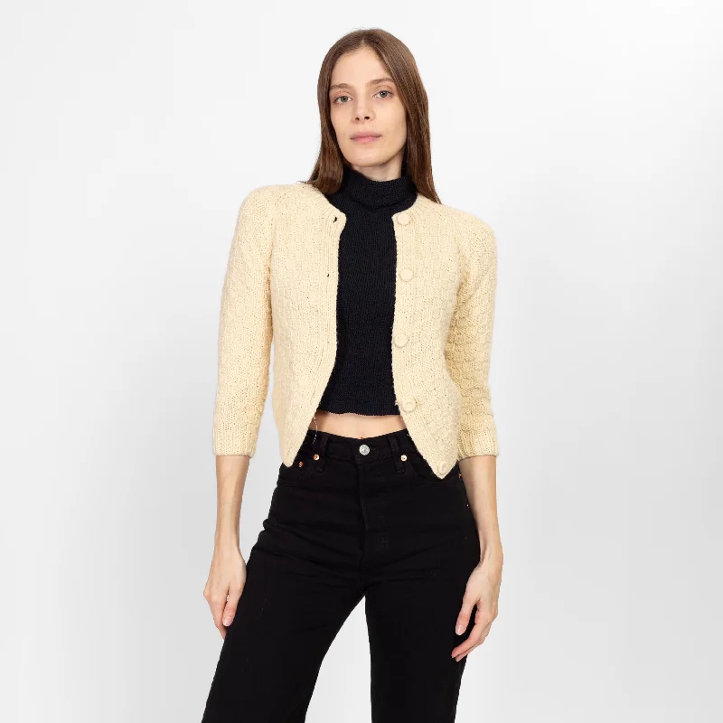 XXS 70s Cream Knit Cropped Cardigan