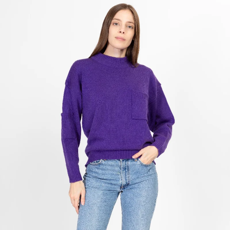 Large 80s Purple Mockneck Pocket Sweater