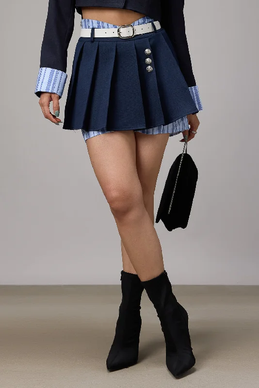 Midnight Blue Pleated Belt Skort