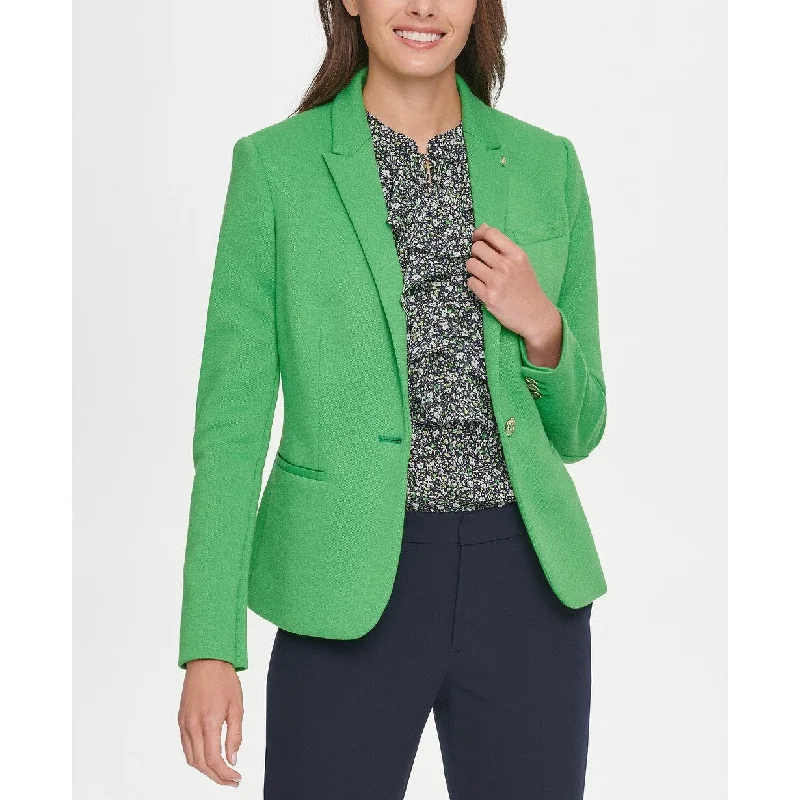 Tommy Hilfiger Women's Single-Button Elbow-Patch Blazer Green Size 0