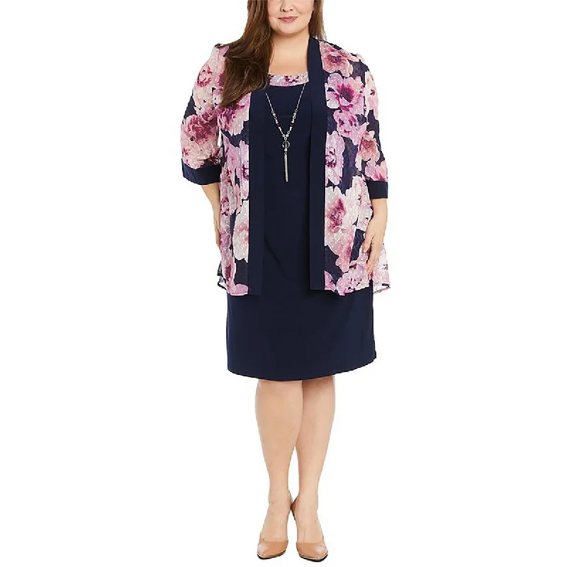 R&M Richards Womens Plus Metallic Floral Collarless Blazer