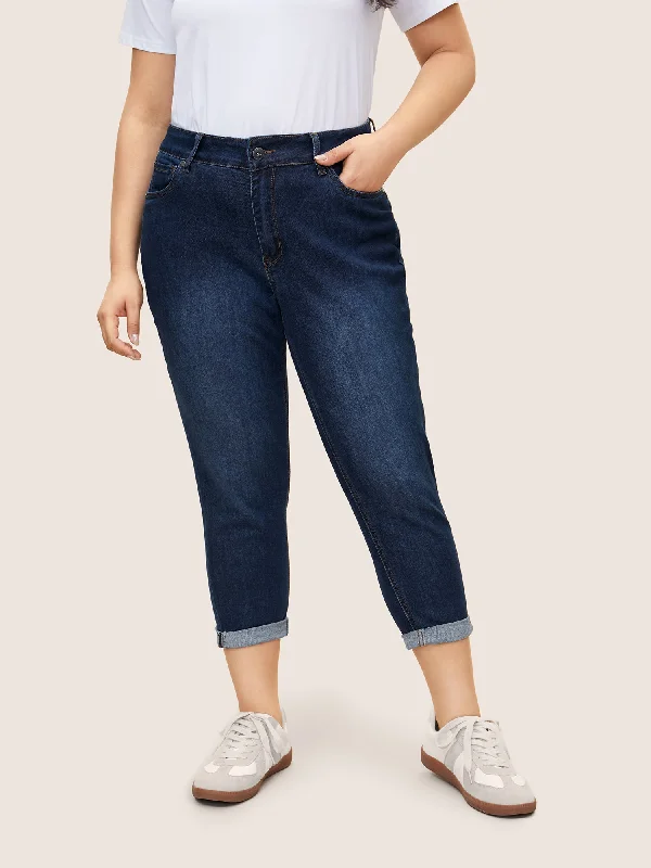 Very Stretchy High Rise Dark Wash Cropped Jeans