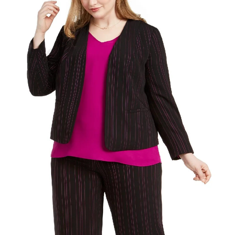 Bar III Women's Trendy Plus Size Striped Blazer Black Size Extra Large