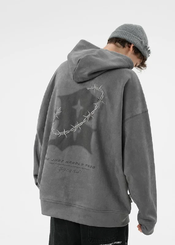 BJHG Embroidered Thorns Suede Hoodie