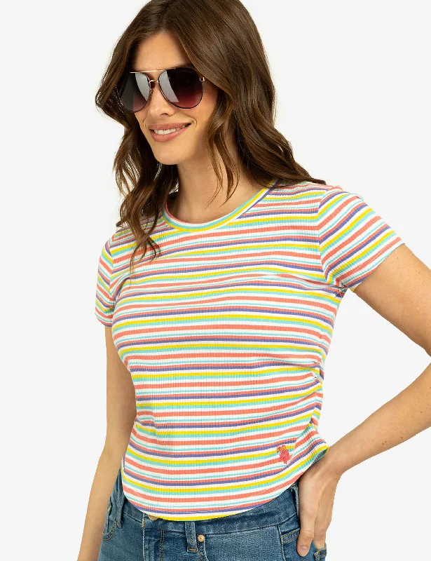 STRIPE RUCHED SIDE TOP