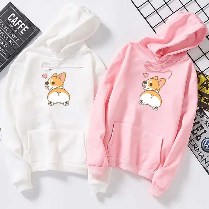 Autumn Cute Corgi Dog Women Sweatshirt Funny Animal Poleron Mujer Large Size Letter Printed Femme Cartoon Tops Hoodie Pullovers