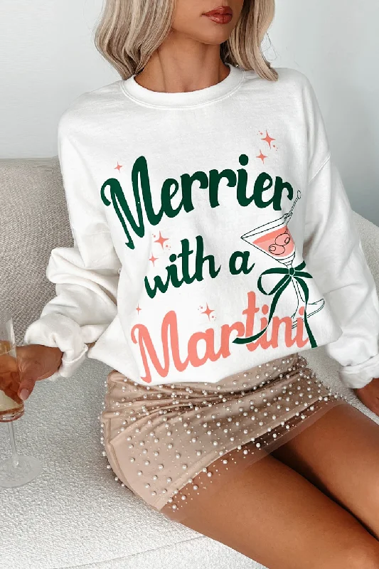 "Merrier With A Martini" Graphic Sweatshirt (White)