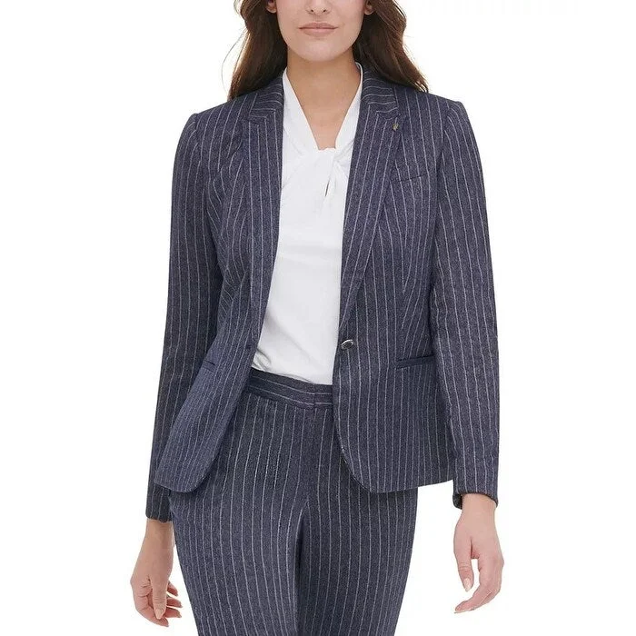 Tommy Hilfiger Women's Pinstripe Peak-Lapel Blazer Navy Size 0