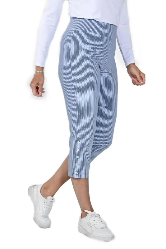 Button-Detail Capri Pant In Blue/white