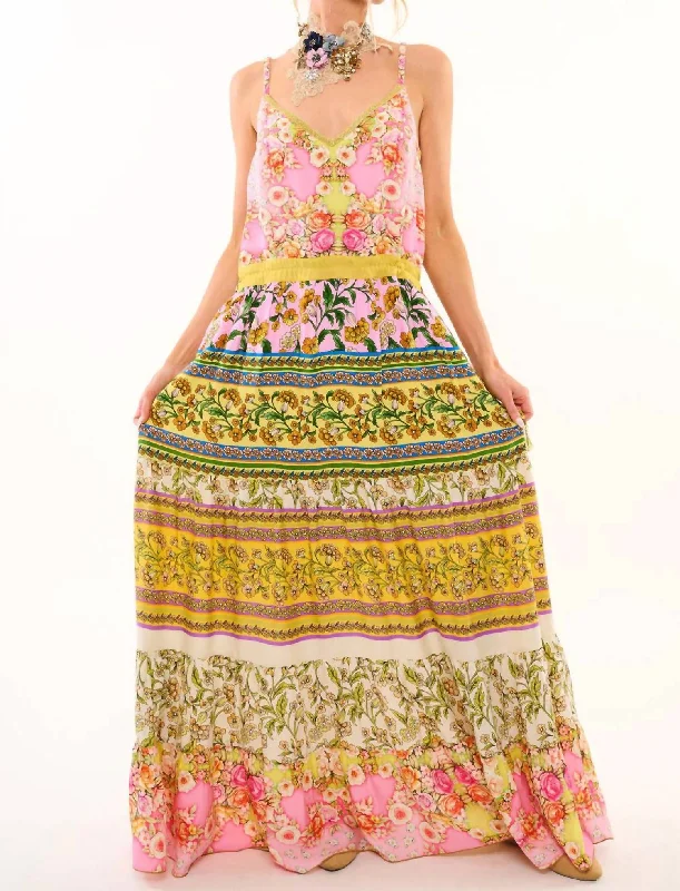 Dramatized Maxi Dress In Pink Combo