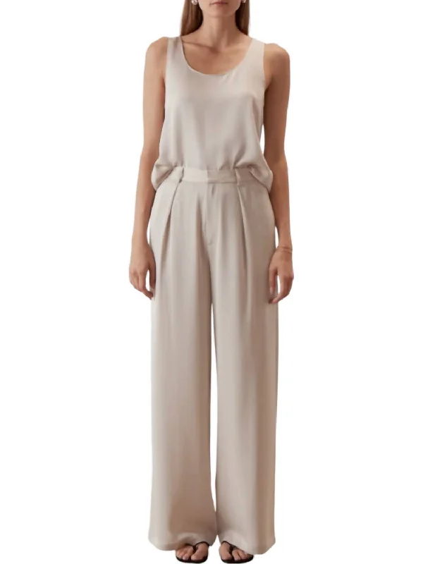 Jennie Satin Wide Leg Trouser Pants In Cream