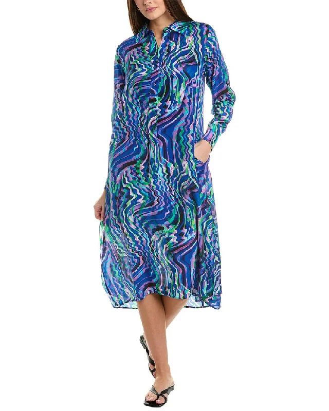 Johnny Was Moonwave Henley Silk Midi Dress