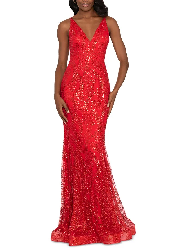 Juniors Womens Sequined Glitter Evening Dress