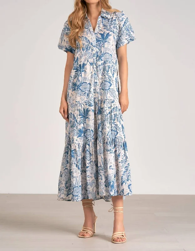 Leaf Midi Dress In Blue