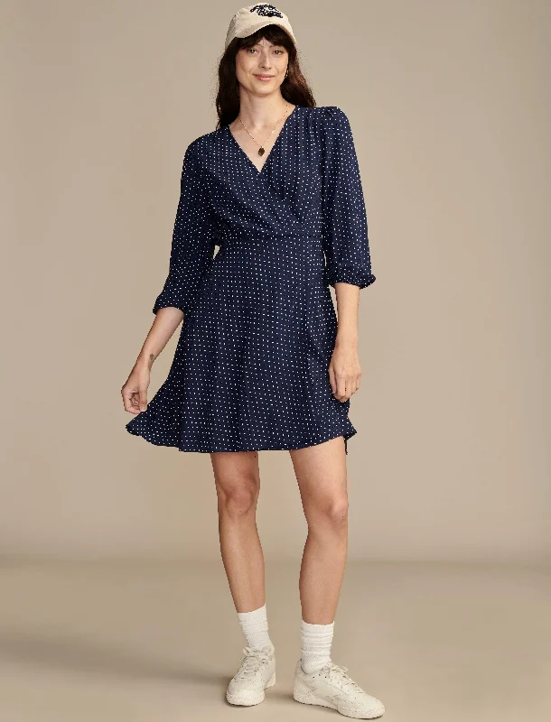 Lucky Brand Women's Long Sleeve Dot Wrap Mini Dress