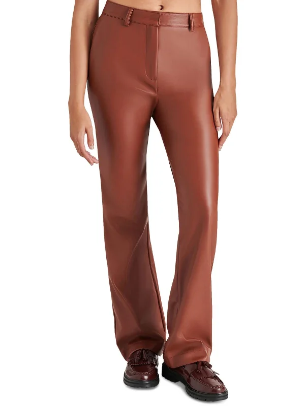 Mercer Womens Faux Leather Mid-Rise Flared Pants